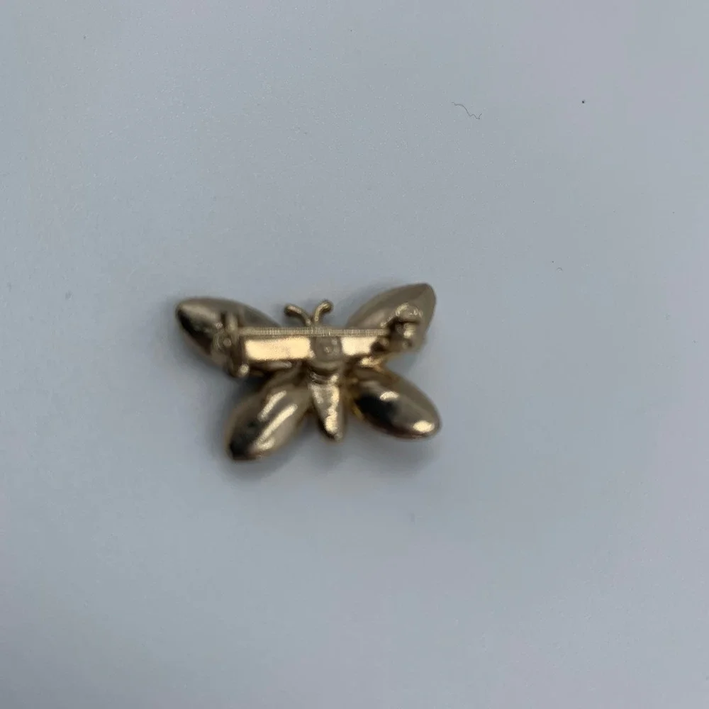 Vintage Gold Tone Mini Multicolor Rhinestone Butterfly Brooch Pin 1.25
